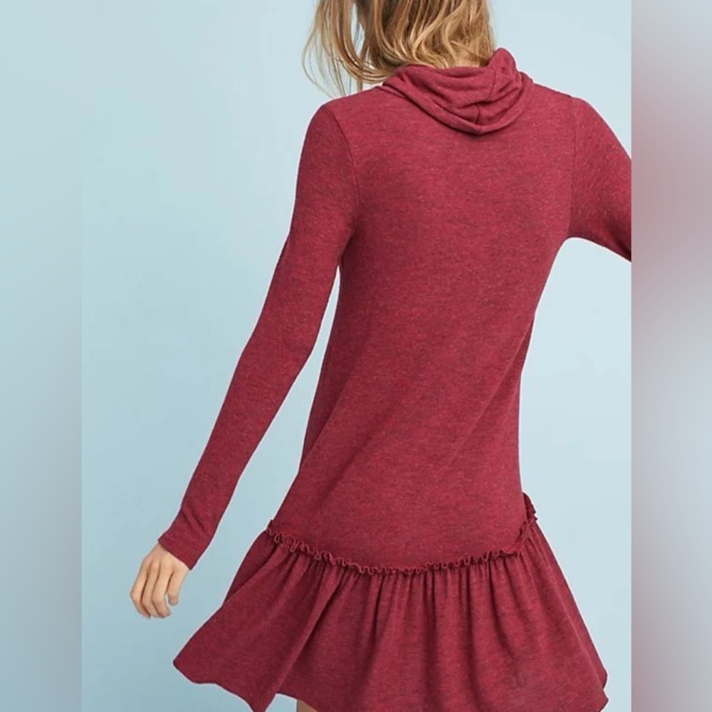 Anthropologie Sunday in Brooklyn dress long sleeve drop waist red mock neck midi - Picture 2 of 8